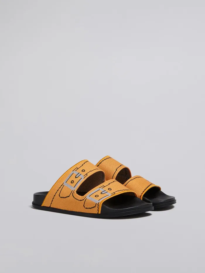 Marni Orange Trompe L039il Jacquard Twostrap Slide Apricot Womens Sandals and Wedges Marni Orange Trompe L039il Jacquard Twostrap Slide Apricot Womens Sandals and Wedges
