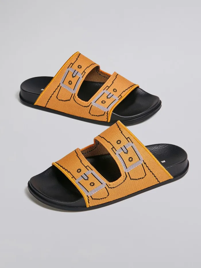 Marni Orange Trompe L039il Jacquard Twostrap Slide Apricot Womens Sandals and Wedges Marni Orange Trompe L039il Jacquard Twostrap Slide Apricot Womens Sandals and Wedges