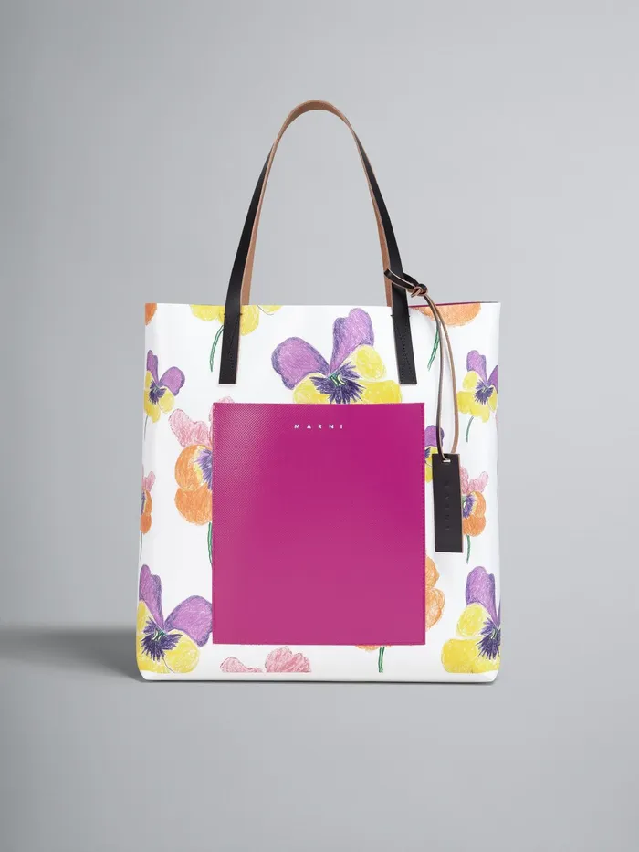 Marni Pansies Print Fuchsia Shopping Bag Carrot Womens Shopping Bags