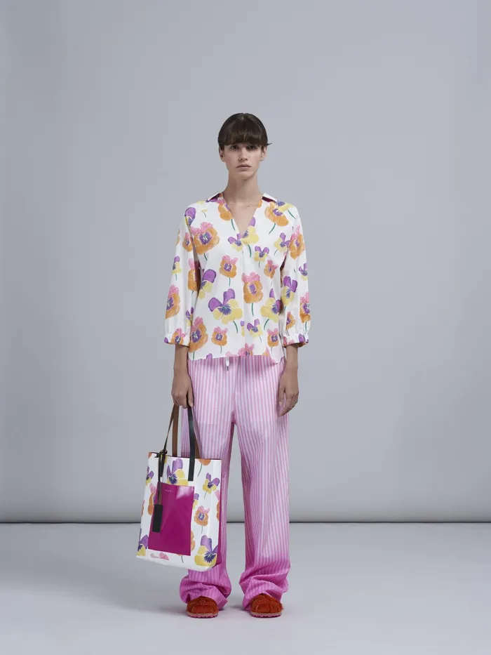 Marni Pansies Print Fuchsia Shopping Bag Carrot Womens Shopping Bags Marni Pansies Print Fuchsia Shopping Bag Carrot Womens Shopping Bags