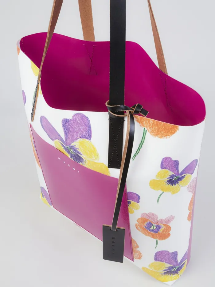 Marni Pansies Print Fuchsia Shopping Bag Carrot Womens Shopping Bags Marni Pansies Print Fuchsia Shopping Bag Carrot Womens Shopping Bags