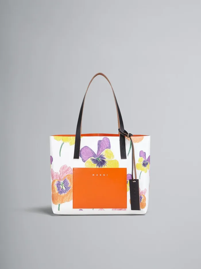 Marni Pansies Print Orange Shopping Bag Carrot Womens Shopping Bags