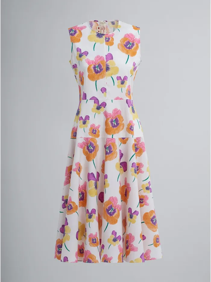 Marni Pansies Print Poplin Dress Carrot Womens Dresses