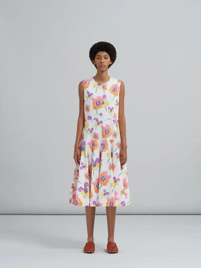 Marni Pansies Print Poplin Dress Carrot Womens Dresses Marni Pansies Print Poplin Dress Carrot Womens Dresses