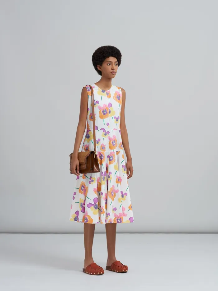 Marni Pansies Print Poplin Dress Carrot Womens Dresses Marni Pansies Print Poplin Dress Carrot Womens Dresses