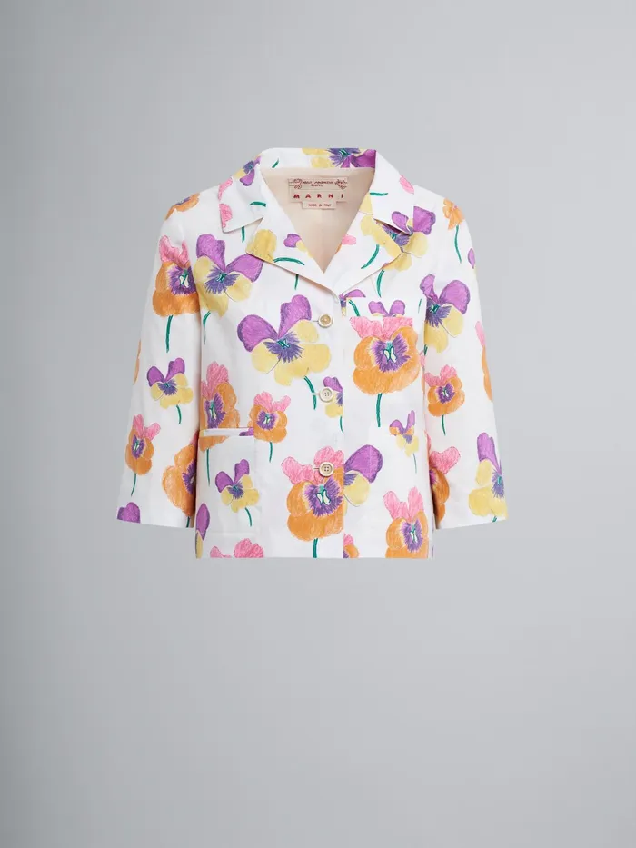 Marni Pansies Print Poplin Jacket Carrot Womens Coats and Jackets