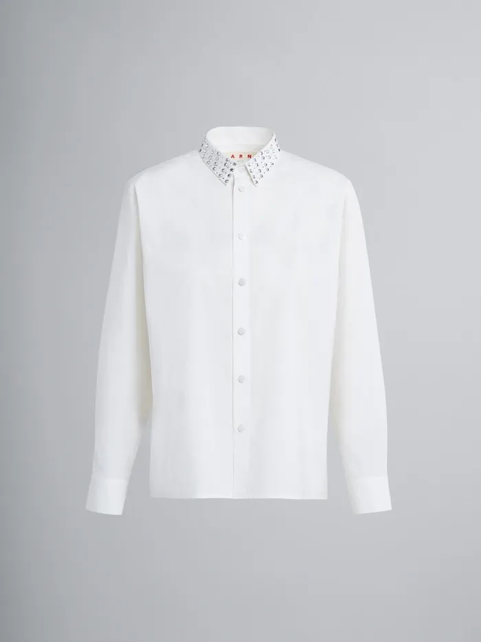 Marni Rhinestone Appliqu Bio Poplin Shirt Lily White Womens Tops and Shirts