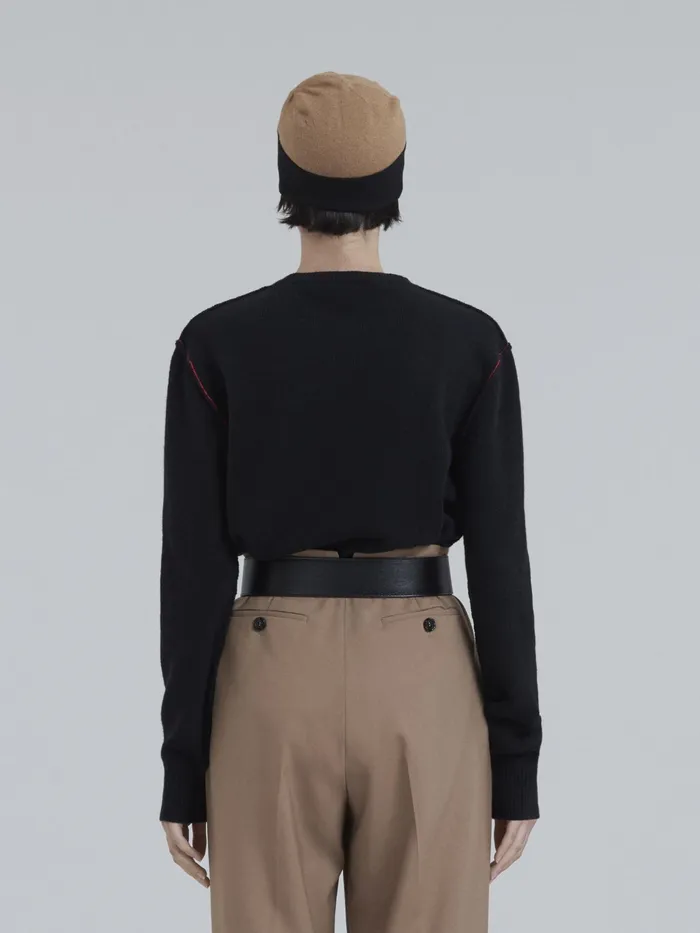 Marni Shetland Wool Longsleeved Sweater With Embroidered Logo Black Womens Knitwear Marni Shetland Wool Longsleeved Sweater With Embroidered Logo Black Womens Knitwear