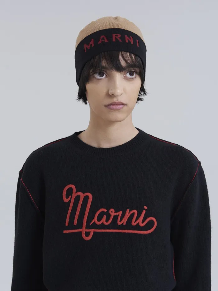 Marni Shetland Wool Longsleeved Sweater With Embroidered Logo Black Womens Knitwear Marni Shetland Wool Longsleeved Sweater With Embroidered Logo Black Womens Knitwear