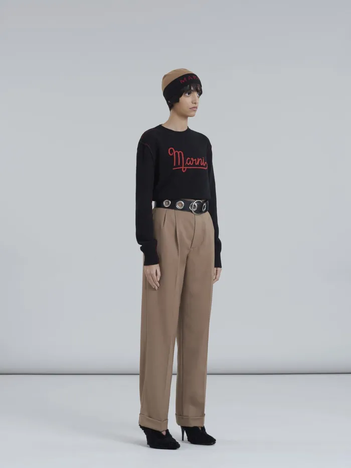 Marni Shetland Wool Longsleeved Sweater With Embroidered Logo Black Womens Knitwear Marni Shetland Wool Longsleeved Sweater With Embroidered Logo Black Womens Knitwear