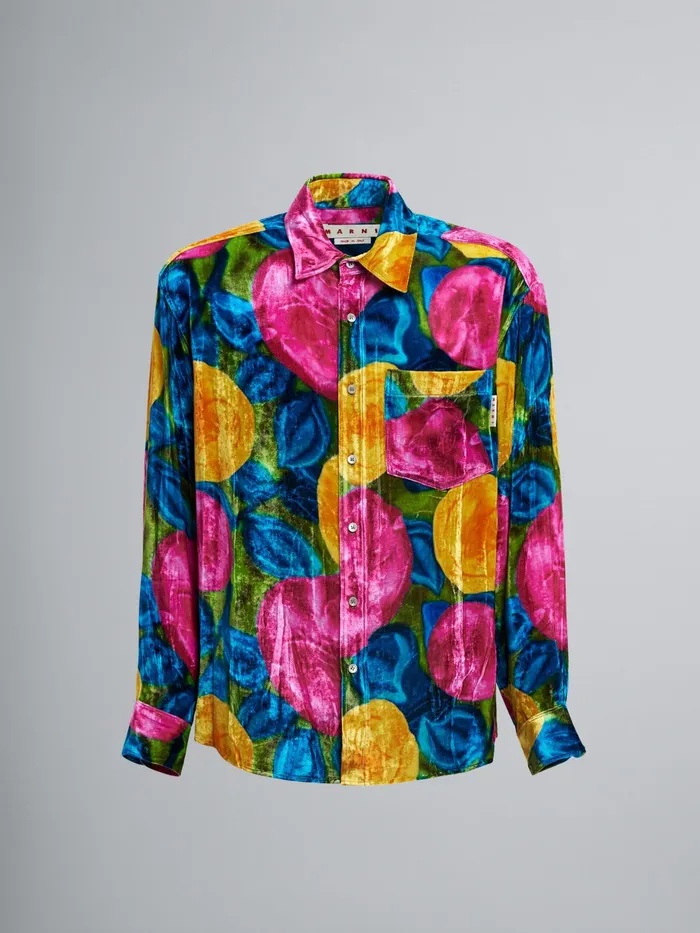Marni Spring Rite Print Crinkled Velvet Shirt Lemonade Mens Shirts