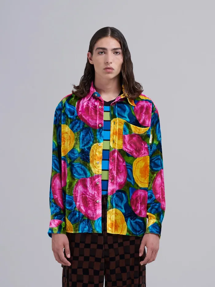 Marni Spring Rite Print Crinkled Velvet Shirt Lemonade Mens Shirts Marni Spring Rite Print Crinkled Velvet Shirt Lemonade Mens Shirts