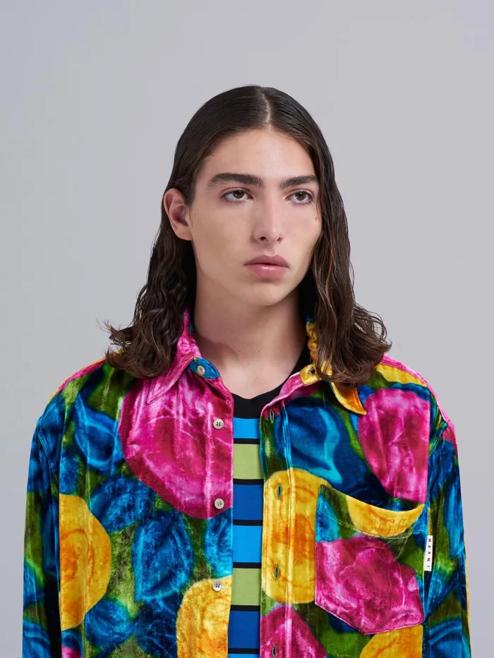 Marni Spring Rite Print Crinkled Velvet Shirt Lemonade Mens Shirts Marni Spring Rite Print Crinkled Velvet Shirt Lemonade Mens Shirts