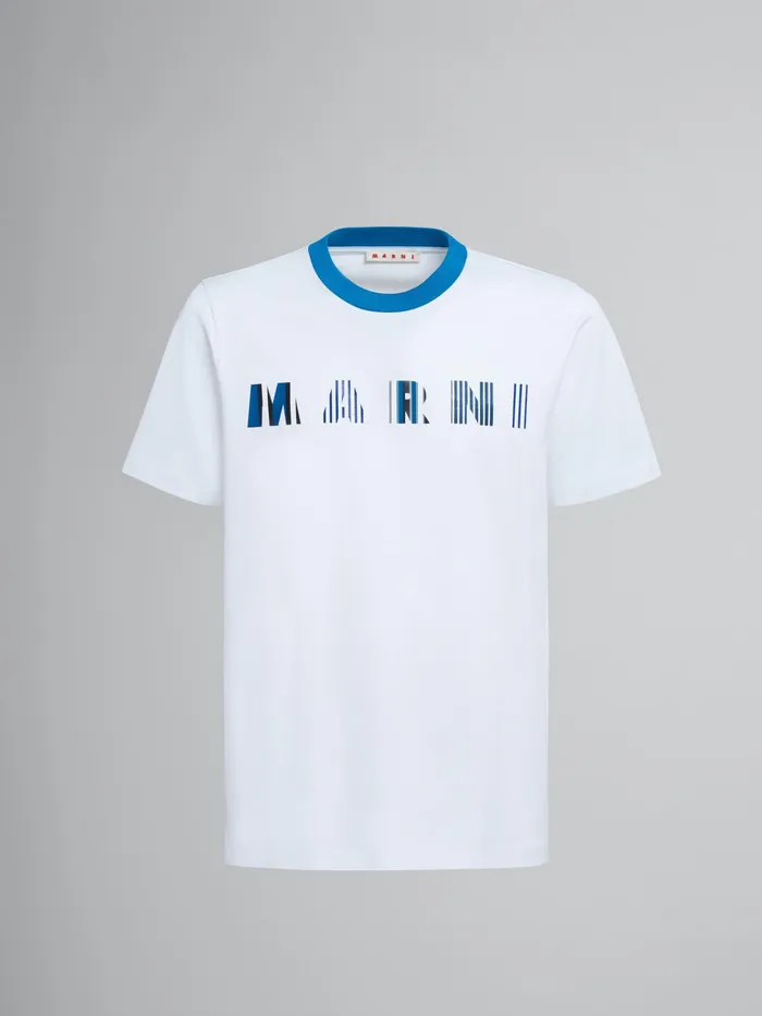 Marni Stripe Logo Print White Bio Jersey Tshirt Royal Mens Sweatshirts and Tshirts Marni Stripe Logo Print White Bio Jersey Tshirt Royal Mens Sweatshirts and Tshirts