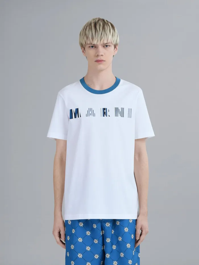 Marni Stripe Logo Print White Bio Jersey Tshirt Royal Mens Sweatshirts and Tshirts Marni Stripe Logo Print White Bio Jersey Tshirt Royal Mens Sweatshirts and Tshirts