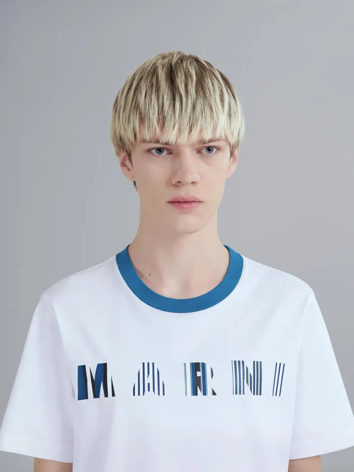 Marni Stripe Logo Print White Bio Jersey Tshirt Royal Mens Sweatshirts and Tshirts Marni Stripe Logo Print White Bio Jersey Tshirt Royal Mens Sweatshirts and Tshirts