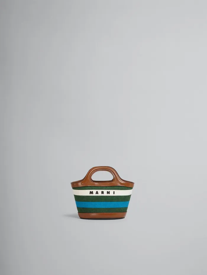 Marni Tropicalia Micro Bag In Leather And Striped Canvas Garden Green Womens Handbags