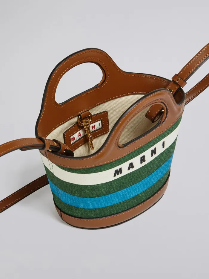 Marni Tropicalia Micro Bag In Leather And Striped Canvas Garden Green Womens Handbags Marni Tropicalia Micro Bag In Leather And Striped Canvas Garden Green Womens Handbags