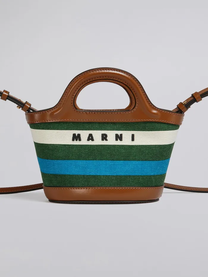 Marni Tropicalia Micro Bag In Leather And Striped Canvas Garden Green Womens Handbags Marni Tropicalia Micro Bag In Leather And Striped Canvas Garden Green Womens Handbags
