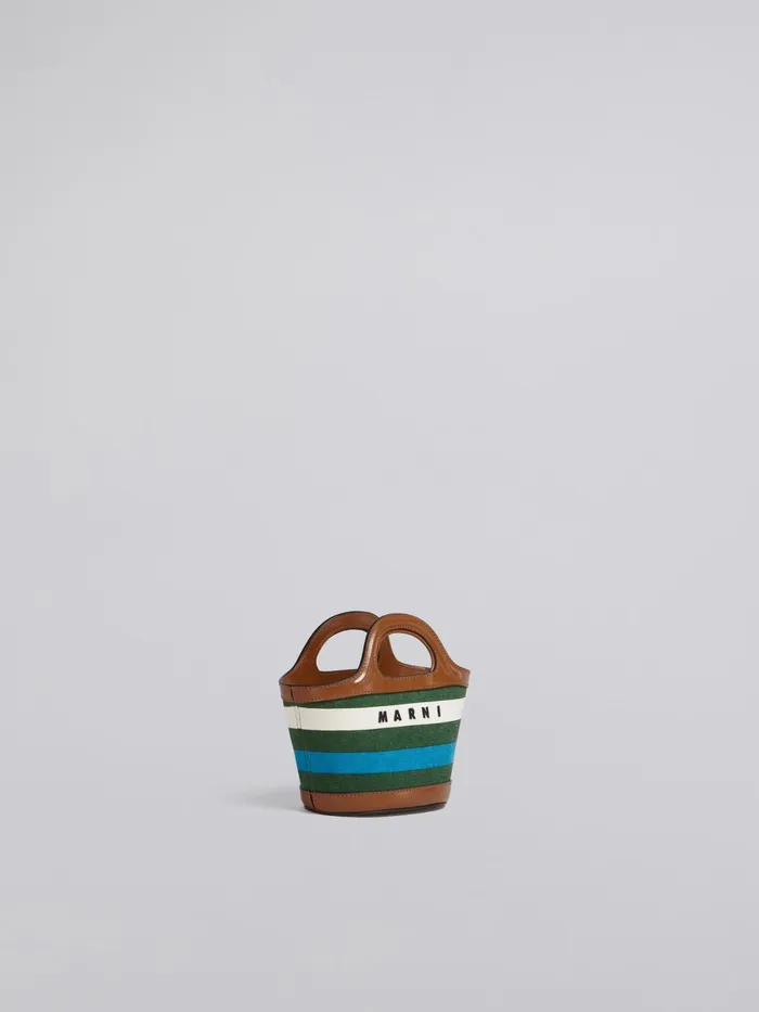 Marni Tropicalia Micro Bag In Leather And Striped Canvas Garden Green Womens Handbags Marni Tropicalia Micro Bag In Leather And Striped Canvas Garden Green Womens Handbags