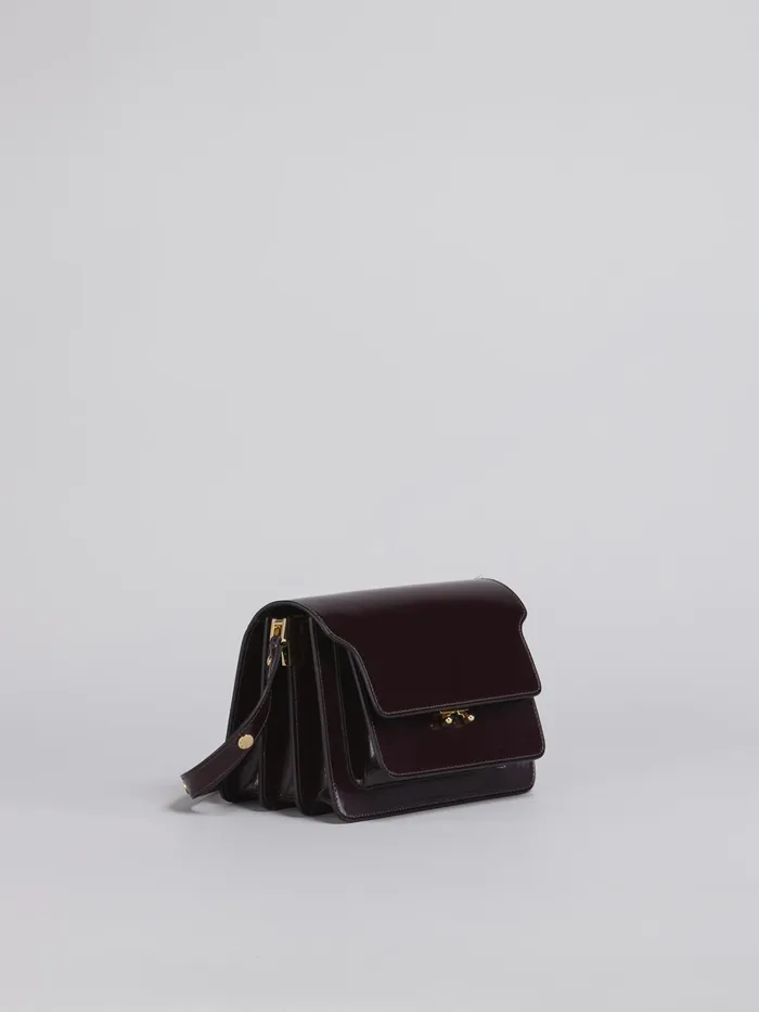 Marni Trunk Medium Bag In Dark Red Shiny Leather Wine Womens Crossbody Bags Marni Trunk Medium Bag In Dark Red Shiny Leather Wine Womens Crossbody Bags