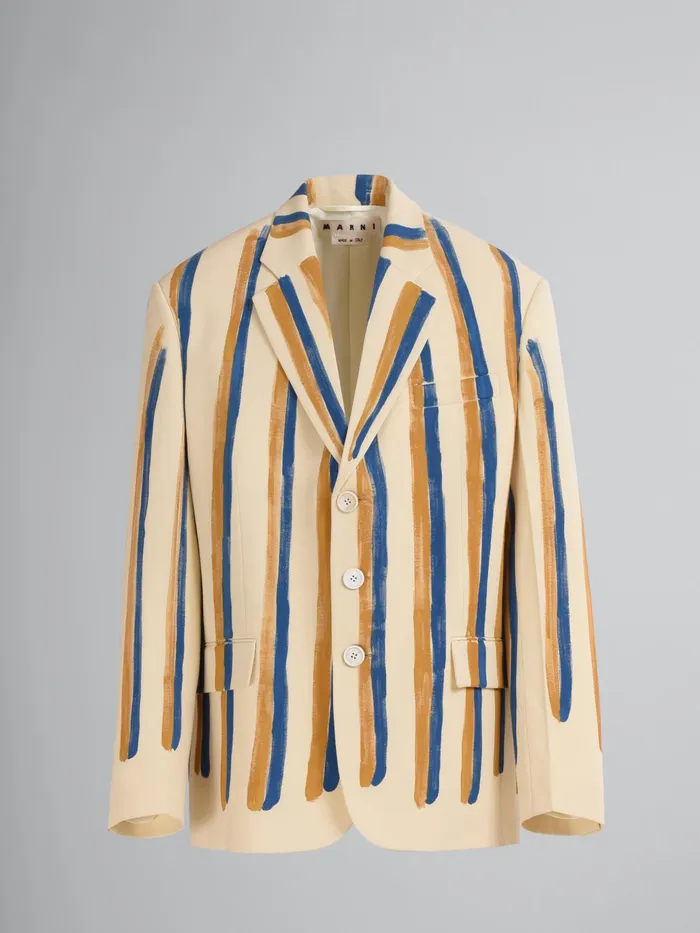 Marni Watercolour Stripe Grain De Poudre Blazer Antique White Womens Coats and Jackets Marni Watercolour Stripe Grain De Poudre Blazer Antique White Womens Coats and Jackets