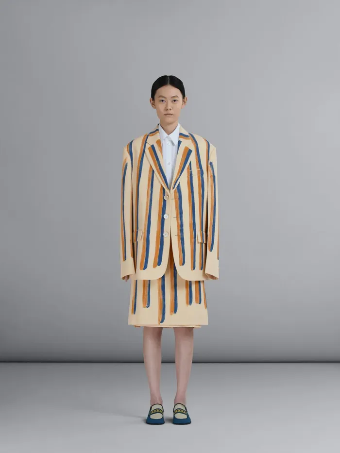 Marni Watercolour Stripe Grain De Poudre Blazer Antique White Womens Coats and Jackets Marni Watercolour Stripe Grain De Poudre Blazer Antique White Womens Coats and Jackets
