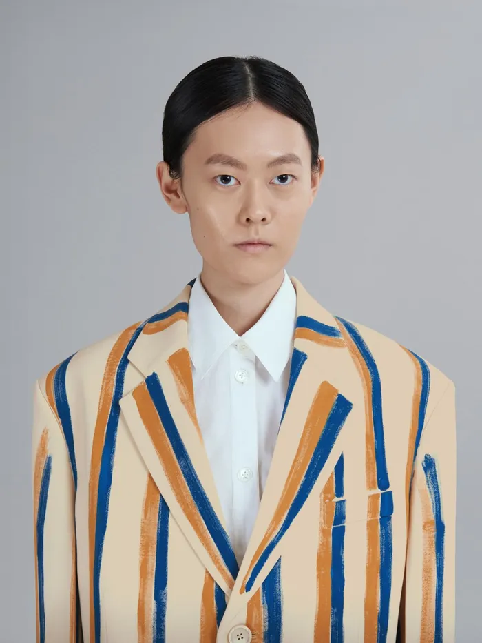 Marni Watercolour Stripe Grain De Poudre Blazer Antique White Womens Coats and Jackets Marni Watercolour Stripe Grain De Poudre Blazer Antique White Womens Coats and Jackets