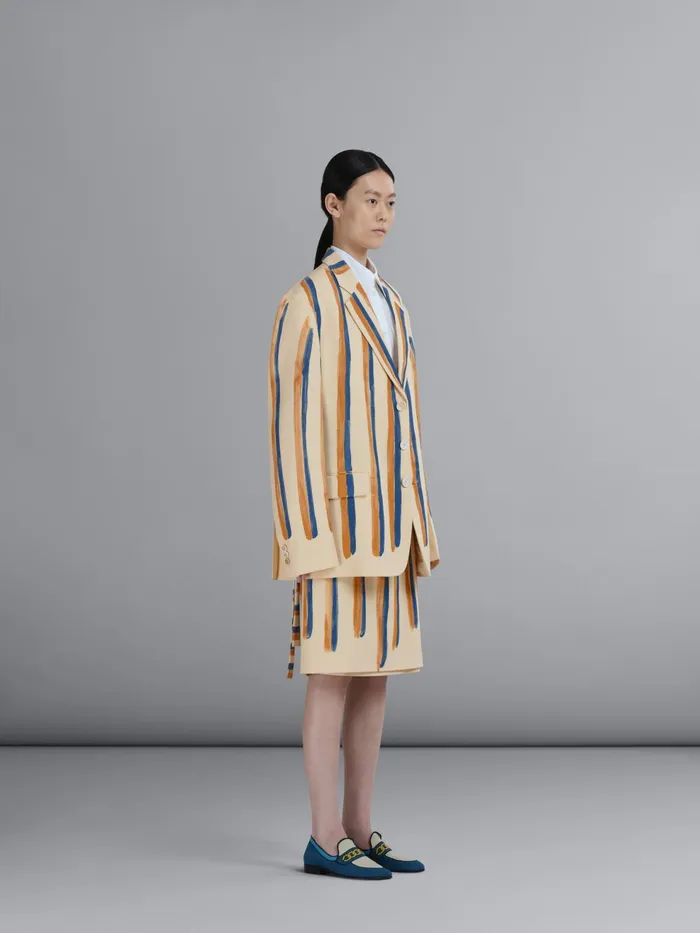 Marni Watercolour Stripe Grain De Poudre Blazer Antique White Womens Coats and Jackets Marni Watercolour Stripe Grain De Poudre Blazer Antique White Womens Coats and Jackets