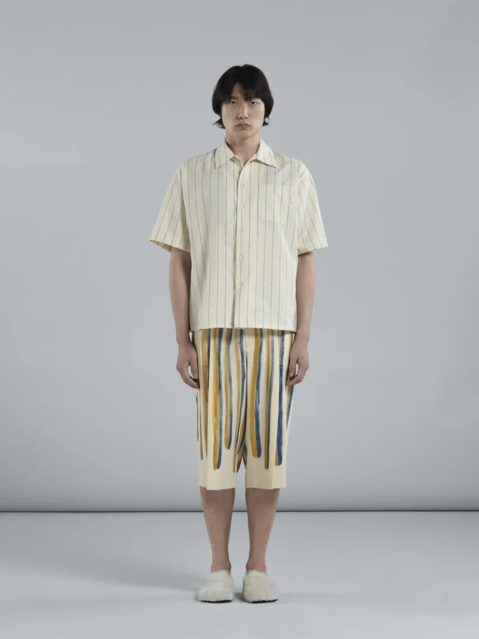 Marni Watercolour Stripe Grain De Poudre Cropped Pants Antique White Mens Trousers Marni Watercolour Stripe Grain De Poudre Cropped Pants Antique White Mens Trousers