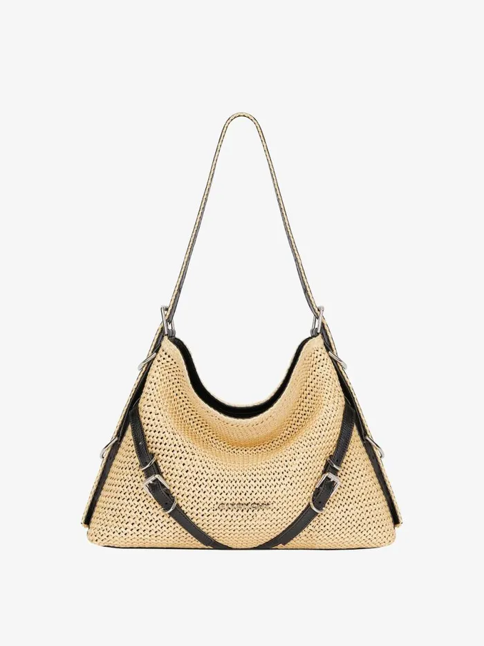Medium Voyou Bag In Raffia Natural Women Givenchy Shoulder Bags