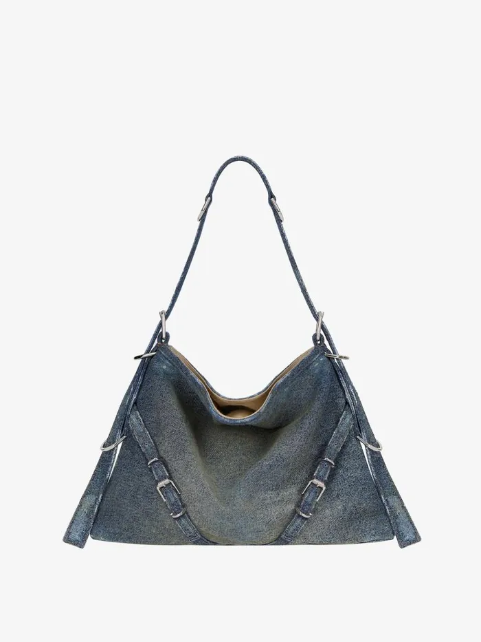 Medium Voyou Bag In Washed Denim Military Blue Women Givenchy Shoulder Bags