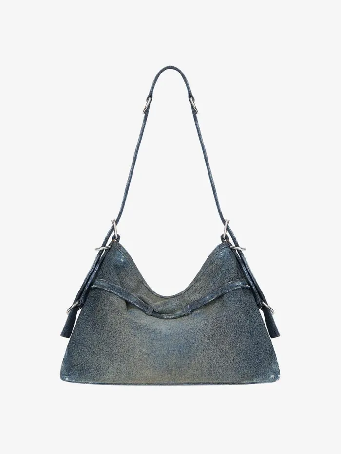 Medium Voyou Bag In Washed Denim Military Blue Women Givenchy Shoulder Bags