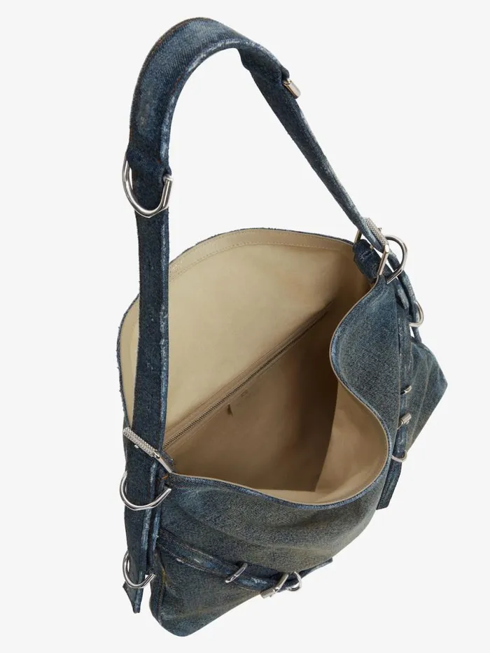 Medium Voyou Bag In Washed Denim Military Blue Women Givenchy Shoulder Bags