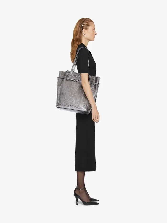 Medium Voyou Tote Bag In Laminated Leather Silvery Grey Women Givenchy Shoulder Bags