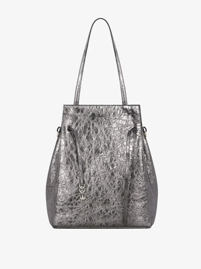 Medium Voyou Tote Bag In Laminated Leather Silvery Grey Women Givenchy Shoulder Bags