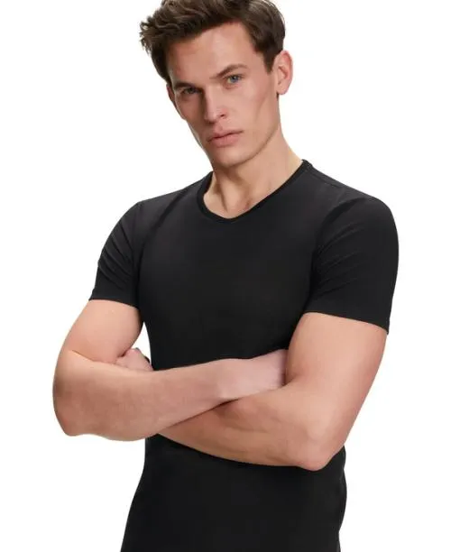 Men 2Pack Men TShirt Roundneck Daily Comfort Black FALKE Shirts