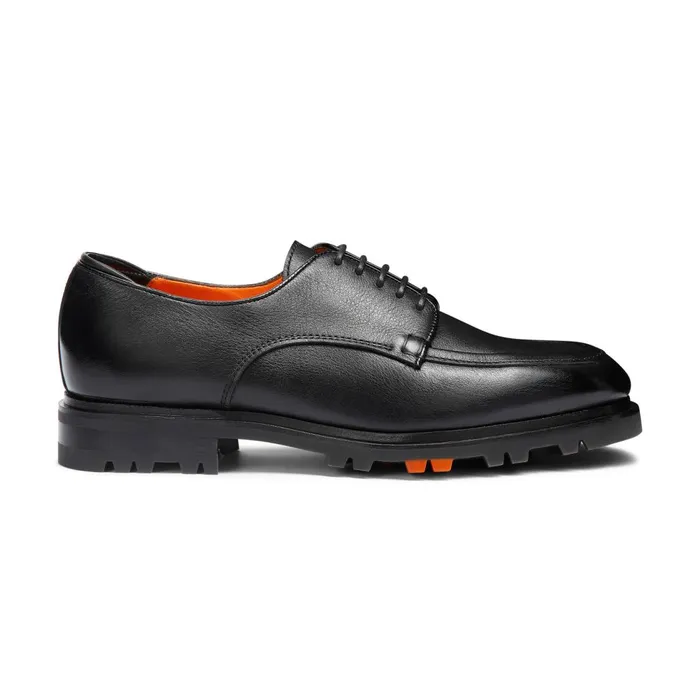 Men Black Leather Derby Shoe Santoni LaceUps