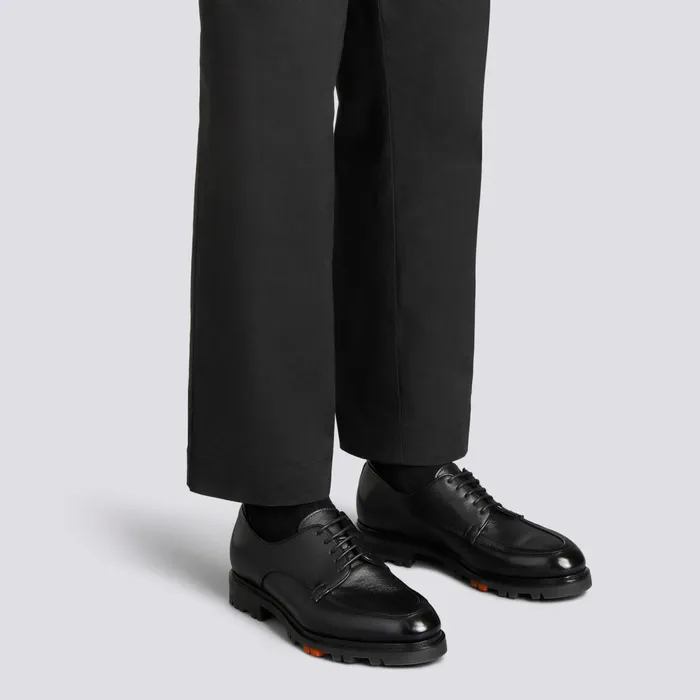 Men Black Leather Derby Shoe Santoni LaceUps
