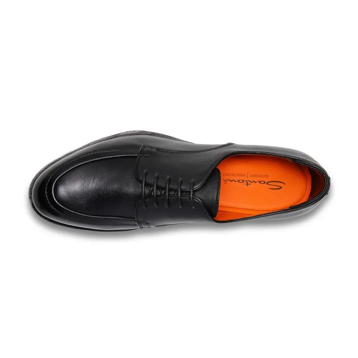 Men Black Leather Derby Shoe Santoni LaceUps