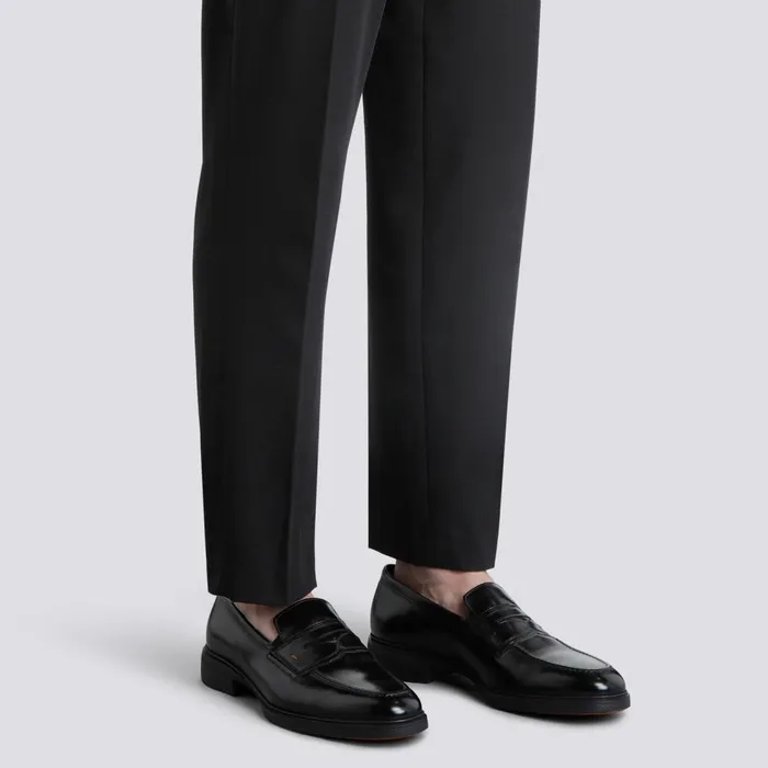 Men Black Leather Easy Loafer Santoni Loafers