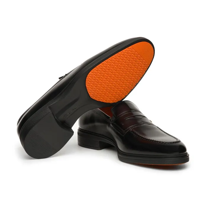 Men Black Leather Easy Loafer Santoni Loafers