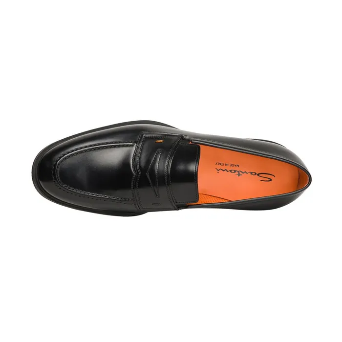 Men Black Leather Easy Loafer Santoni Loafers