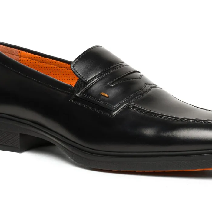 Men Black Leather Easy Loafer Santoni Loafers