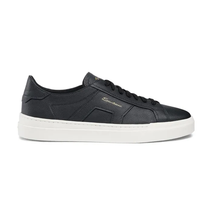 Men Blue Tumbled Leather Double Buckle Sneaker Santoni Sneakers