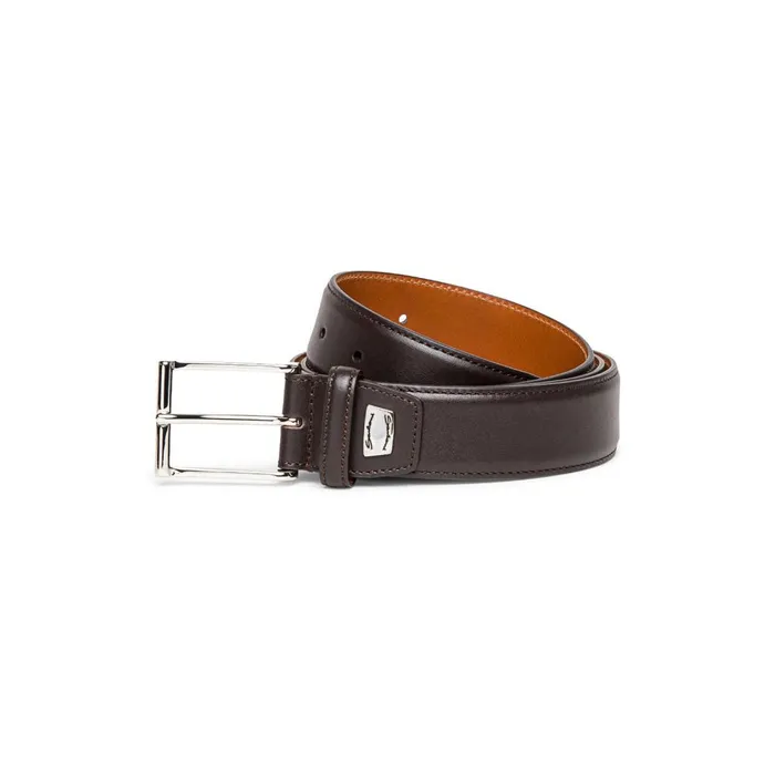 Men Brown Leather Adjustable Belt Santoni Belts