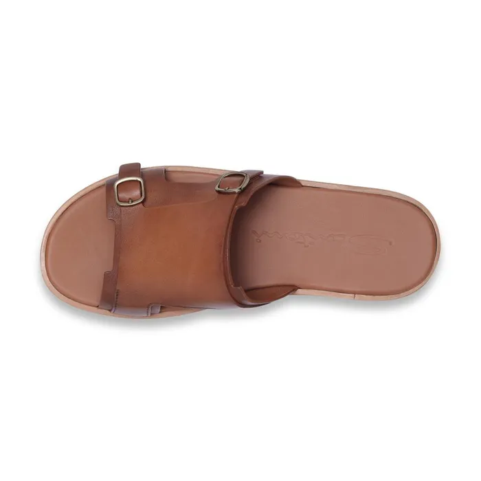 Men Brown Leather DoubleBuckle Sandal Santoni Sandals