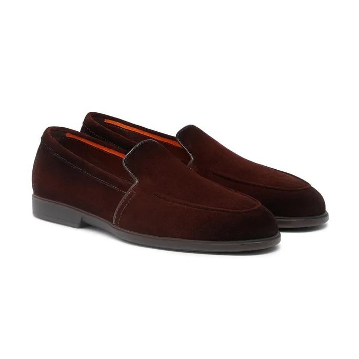 Men Burgundy Suede Loafer Santoni Loafers