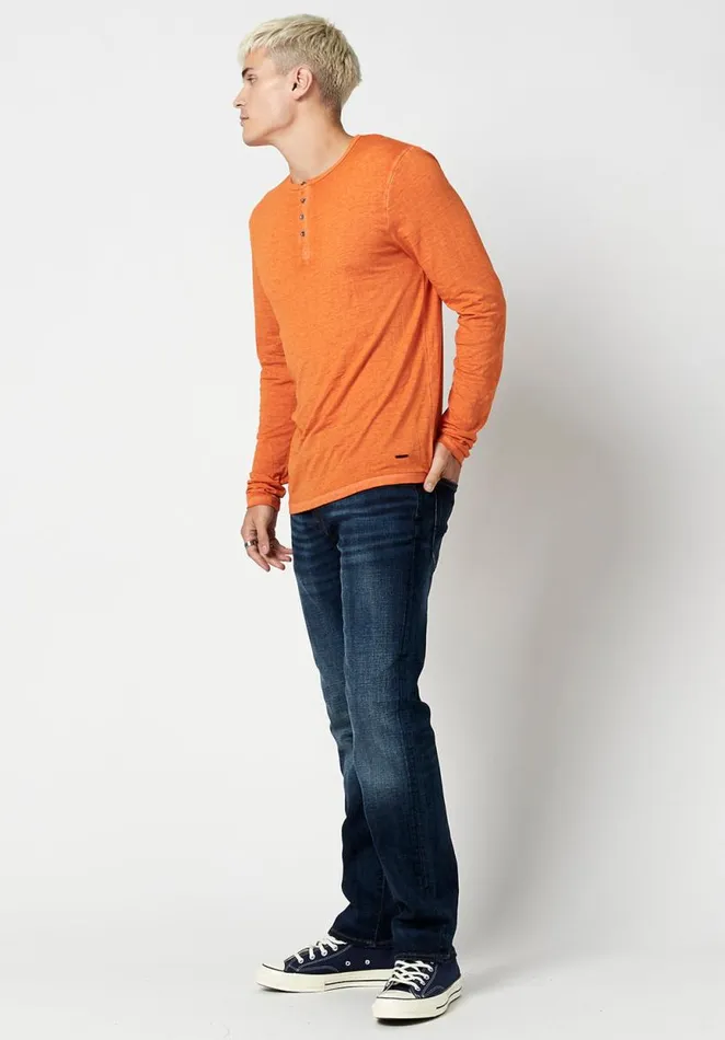Men Burnout Jersey Kaduk Henley Burnt Orange Buffalo David Bitton Tops and Tees