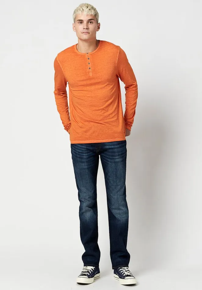 Men Burnout Jersey Kaduk Henley Burnt Orange Buffalo David Bitton Tops and Tees